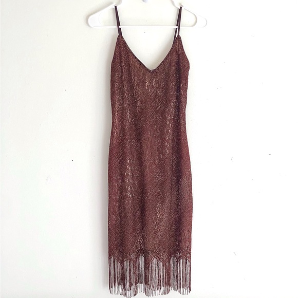 VTG 90s Y2K Forever 21 brown crochet fringe hem dress - Picture 12 of 12